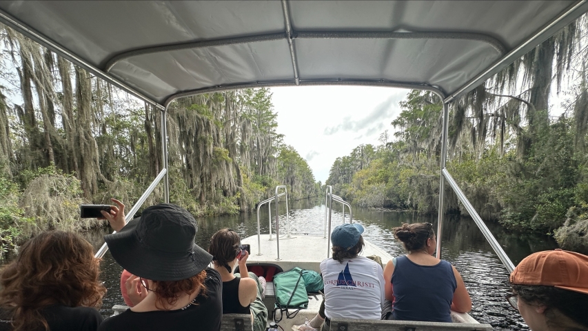 photo of people on boat, in swap, day