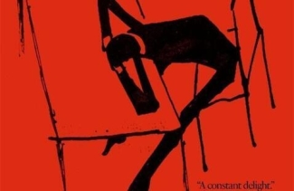 graphic with black drawing on red 