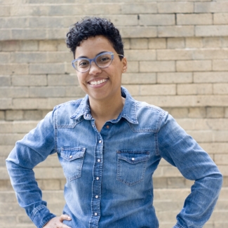 photo of woman, with glasses, outdoors