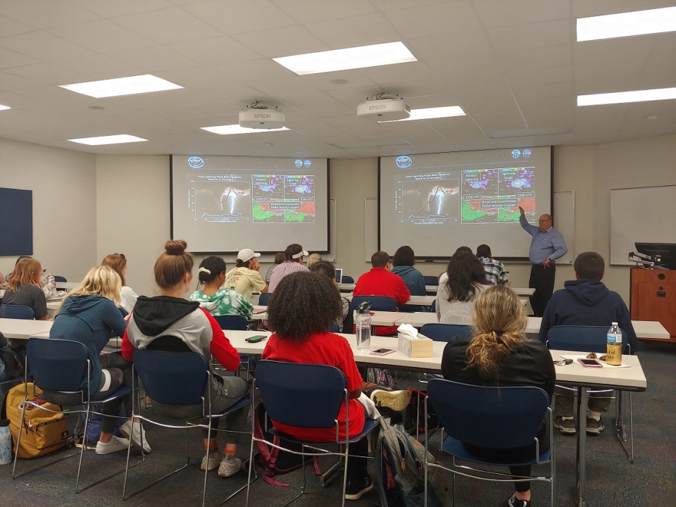 Steve Goodman, Senior Advisor to NOAA's GOES-R Program, during his talk to atmospheric sciences students.