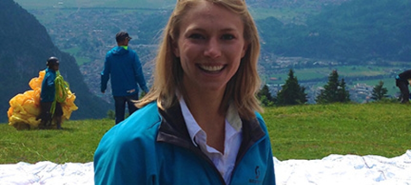 young woman with mountain