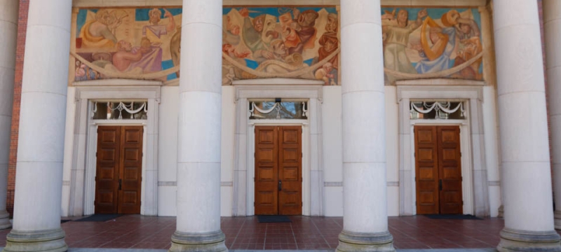 photo of portico mural, with columns
