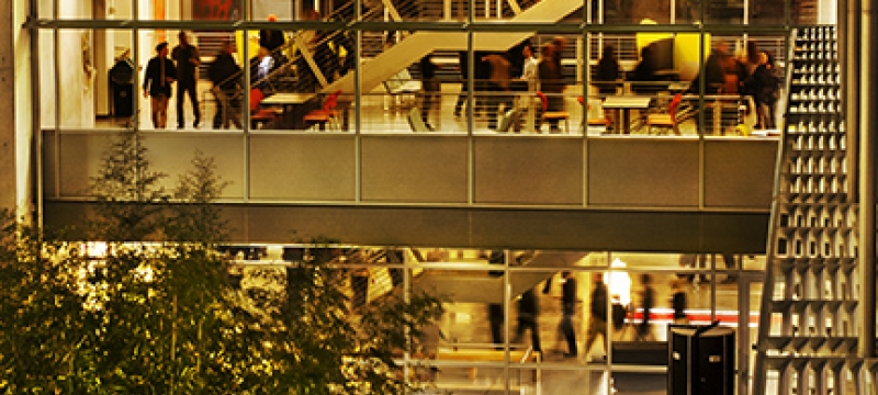 building exterior, with people
