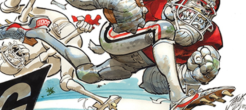 illustration graphic of bulldog in football uniform