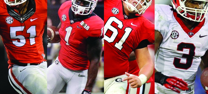 composite of four photos of UGA football players