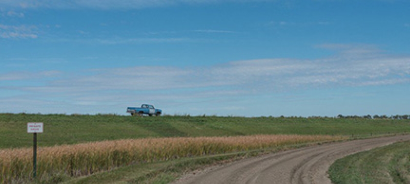 truck in a field, with sky