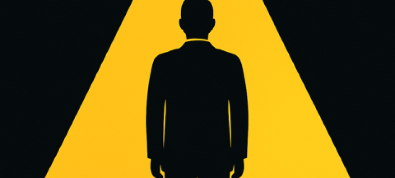 graphic with outlines of person, spotlight, crowd