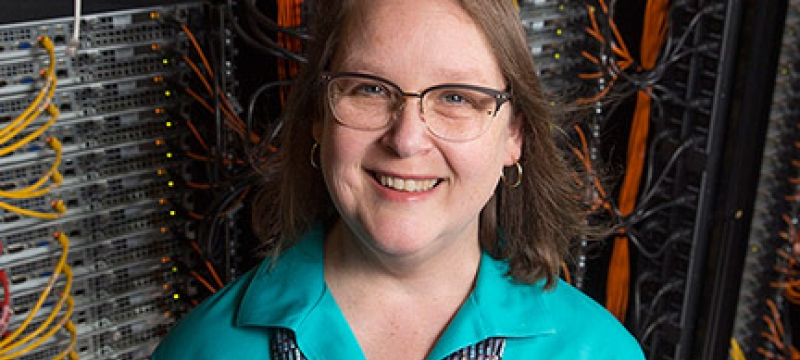 woman with computer server