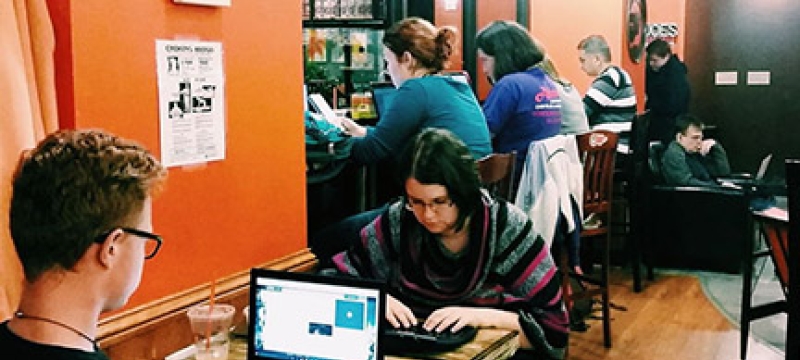 students in a coffee shop
