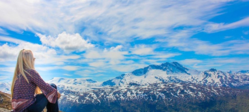 woman with mountain and sky