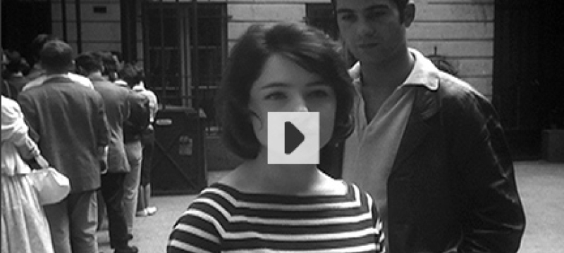 film still in black and white, with woman, man
