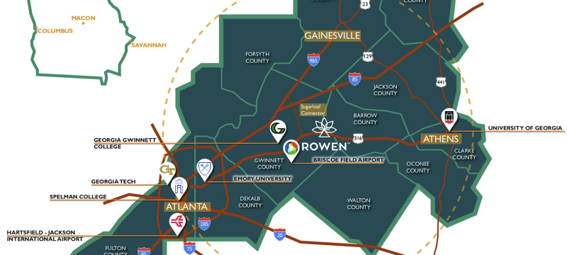 regional map graphic, green with county divisional lines and inset