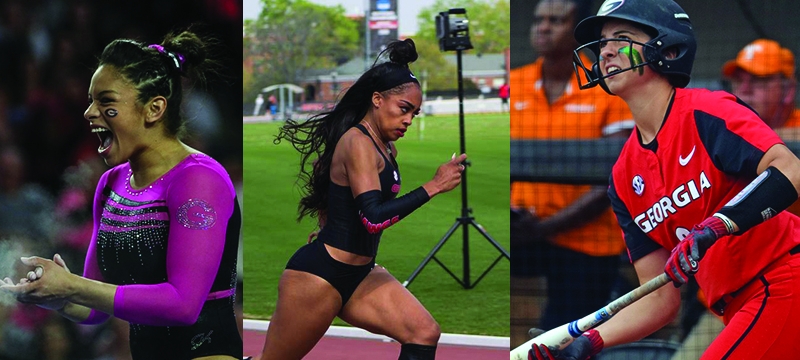 collage of three photos of women athletes