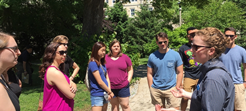 students outside on a path, day