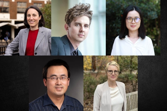 composite photo with headshots of five people