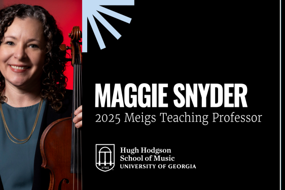 graphic with photo of woman with viola, white text on black