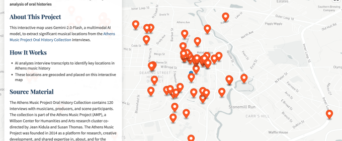screenshot of interactive map, with text and place marks 