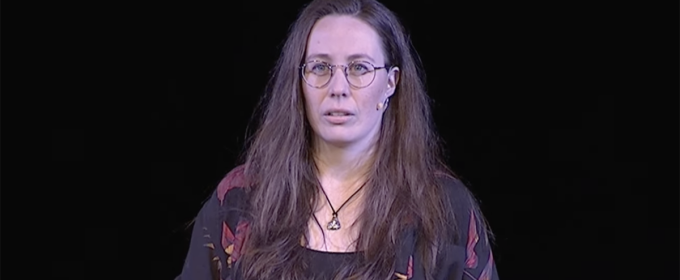 photo of woman, black screen in background