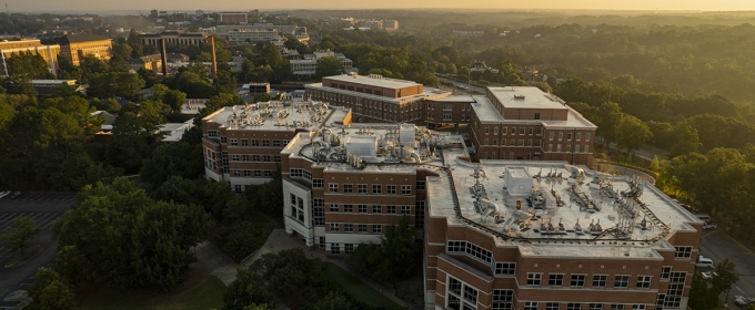 photo of buildings, landscape at sunrise